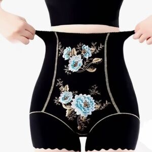 Elegant Black Shapewear with Blue Floral Design